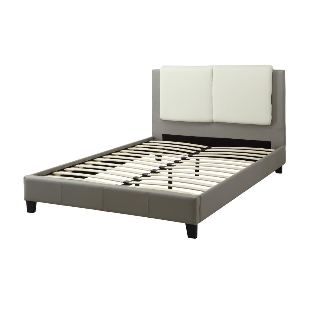 Elegant Wooden E.King Bed With White PU Head Board, Gray