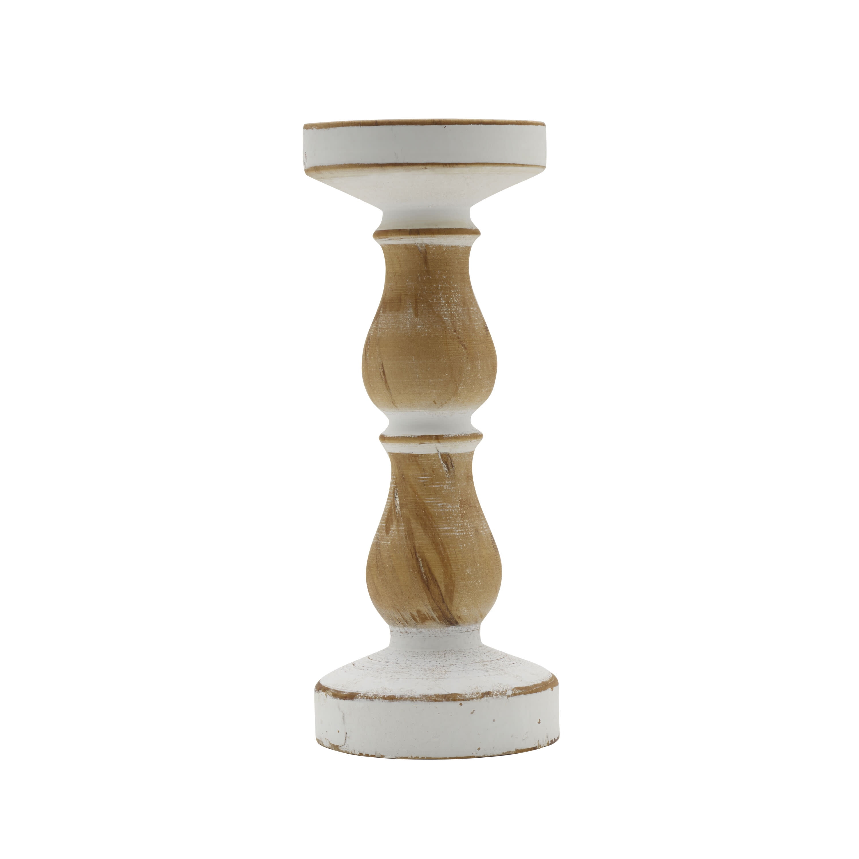 Elements 10 Inch White Natural Wood Candle Holder