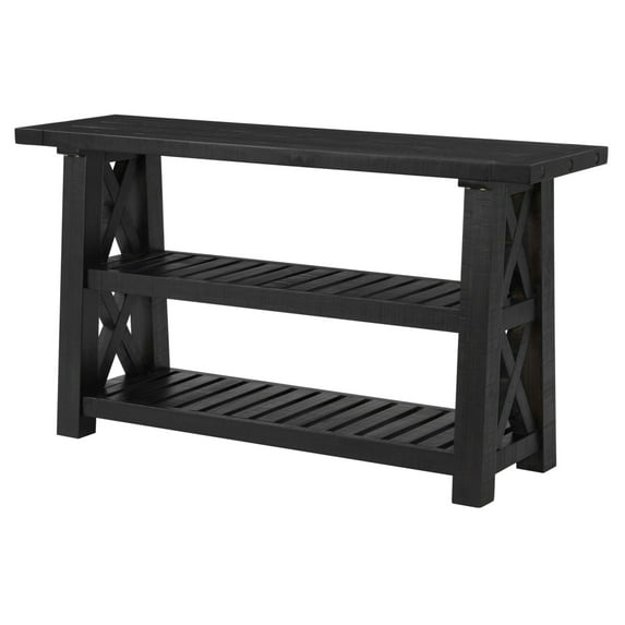 Elena 55 Inch Sofa Console Table, 2 Shelves, Industrial Bolts, Black FInish- Saltoro Sherpi