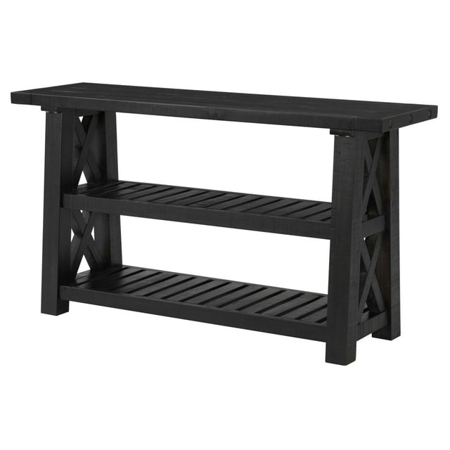 Elena 55 Inch Sofa Console Table, 2 Shelves, Industrial Bolts, Black FInish- Saltoro Sherpi
