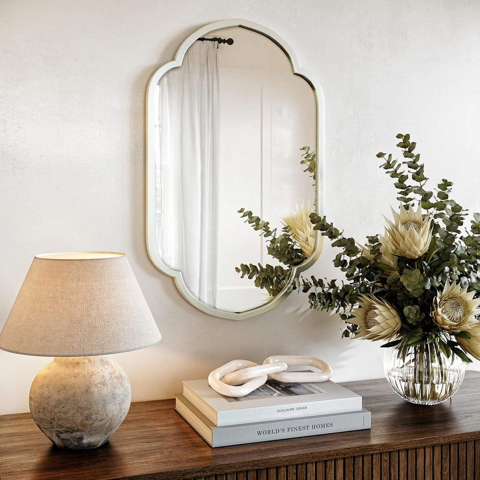 Elise Silver Metal Arched Oval Modern Wall Mirror