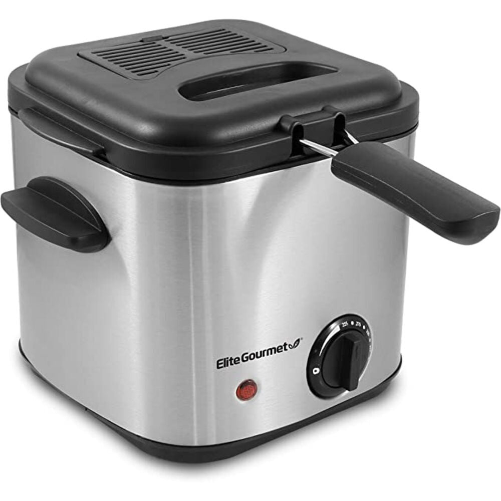 Elite Gourmet 1.5 qt 800W Electric Deep Fryer, Stainless Steel