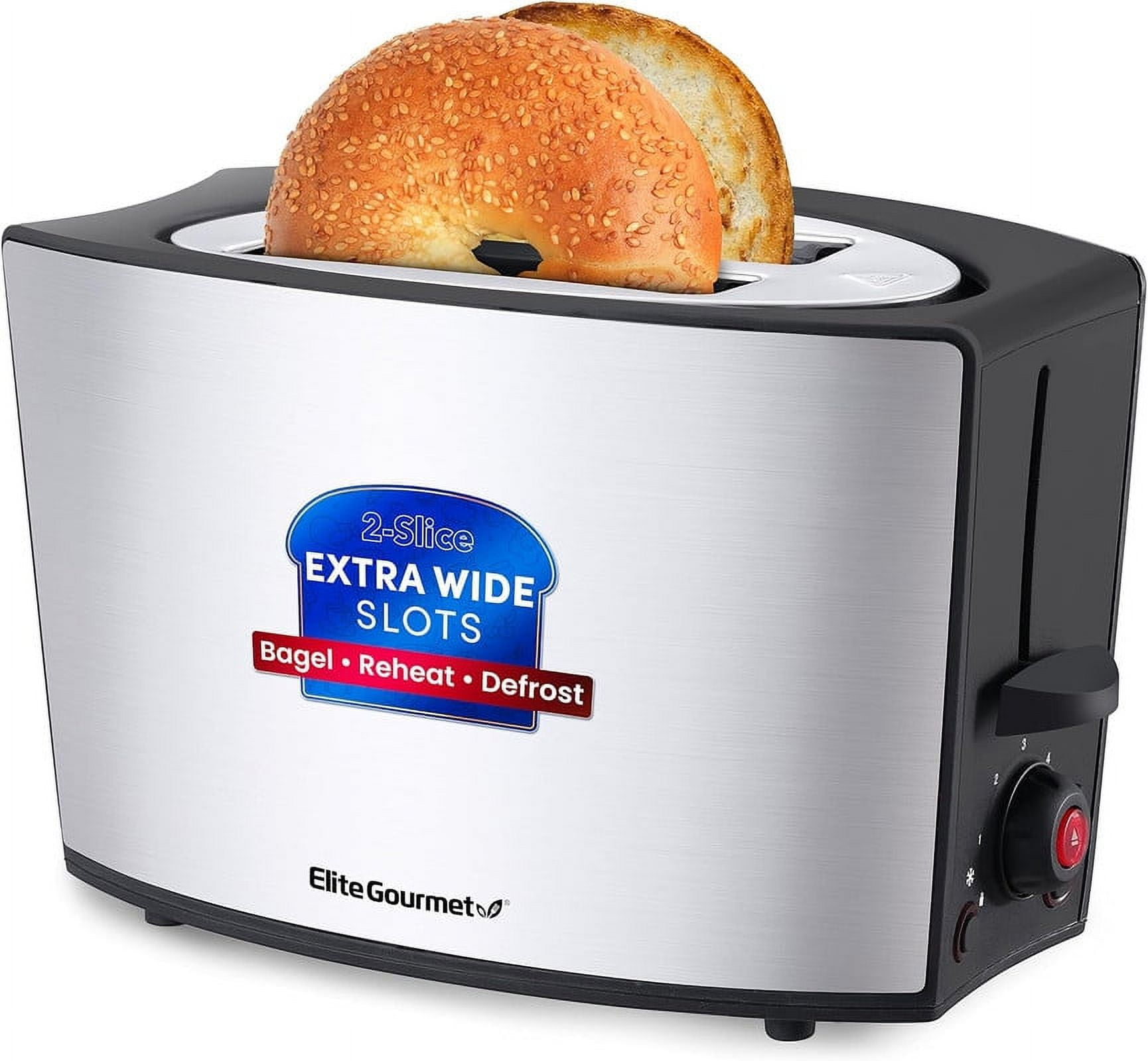 Elite Gourmet ECT2428 New Stainless Steel 2-Slice Toaster with Bagel Function