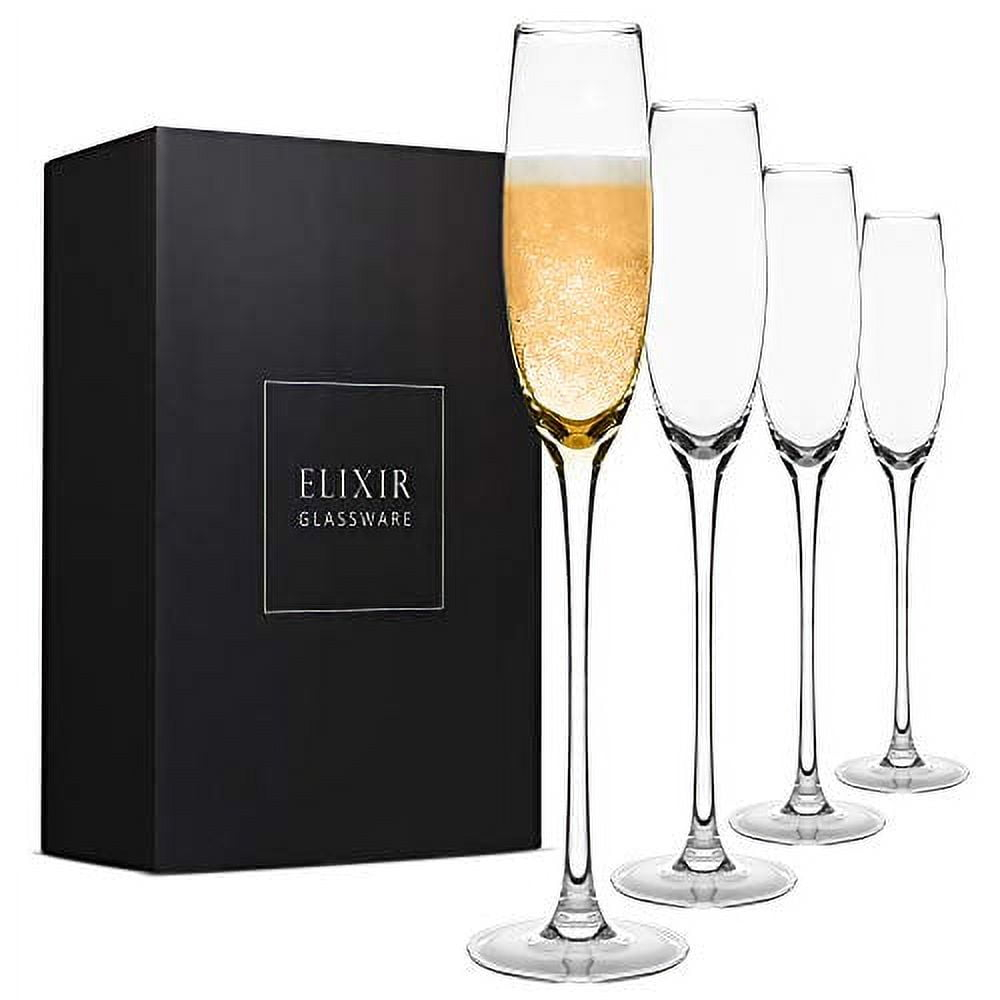 Elixir Glassware Crystal Champagne Flutes - Shaped Elegant Champagne Glasses - Set of 4, 5oz, Clear