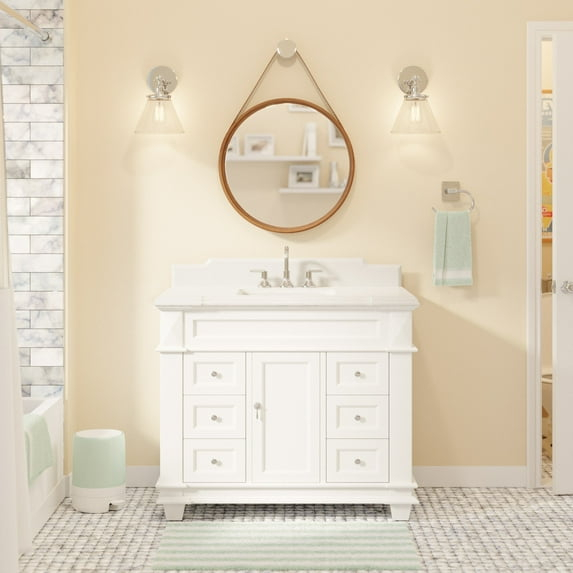 Elizabeth 42" Bathroom Vanity with White Cabinet and Quartz Top