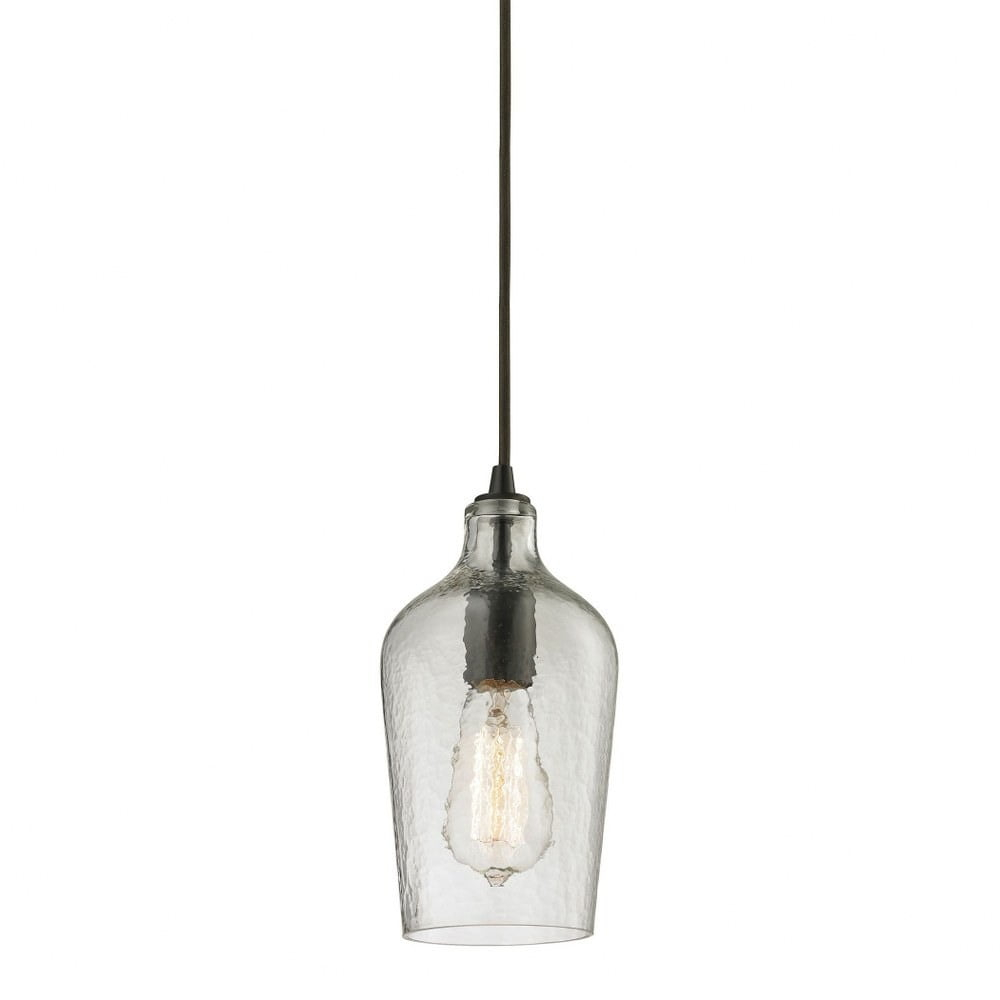 Elk Home Hammered Glass 1 - Light Pendant in  Oil Rubbed Bronze