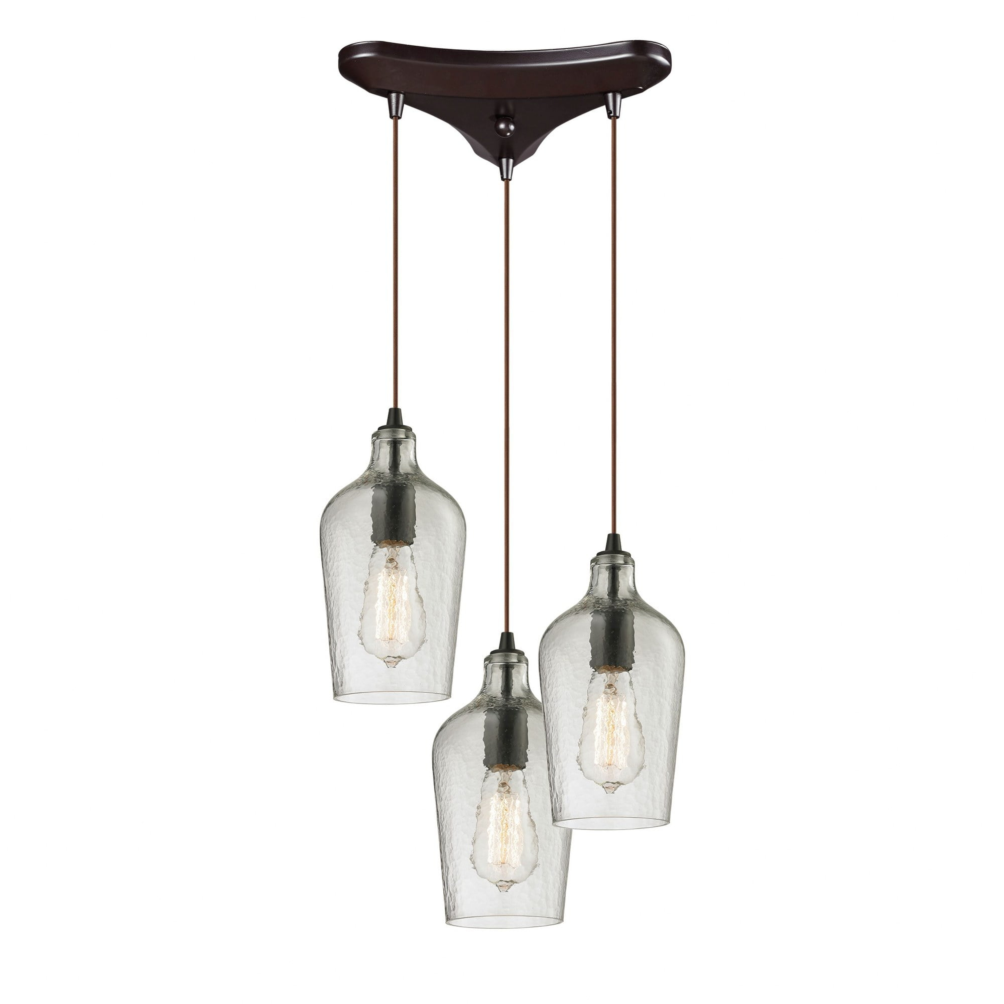 Elk Home Hammered Glass 3 - Light Island Pendant Light in  Oil Rubbed Bronze