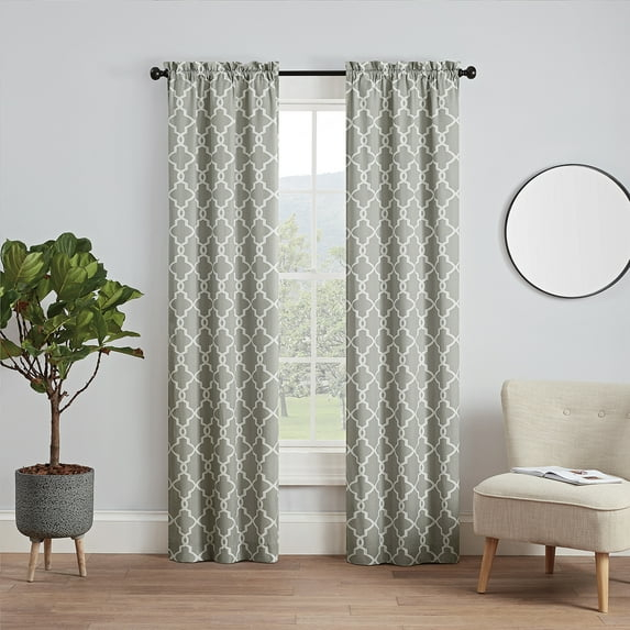 Ellery Homestyles Pairs to Go Vickery Printed Trellis Rod Pocket Window Curtain Panel Pair, 2 Pack Grey 56x84 84 Inches