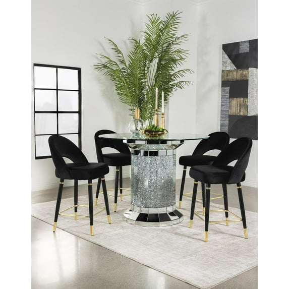 Ellie 5-piece Pedestal Counter Height Dining Room Set Mirror and Black