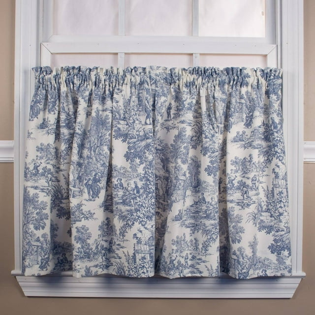 Ellis Curtain Victoria Park Toile Room Darkening Window Rod Pocket Pair Set With 2 Tiers - 2-Piece - 68x36", Blue