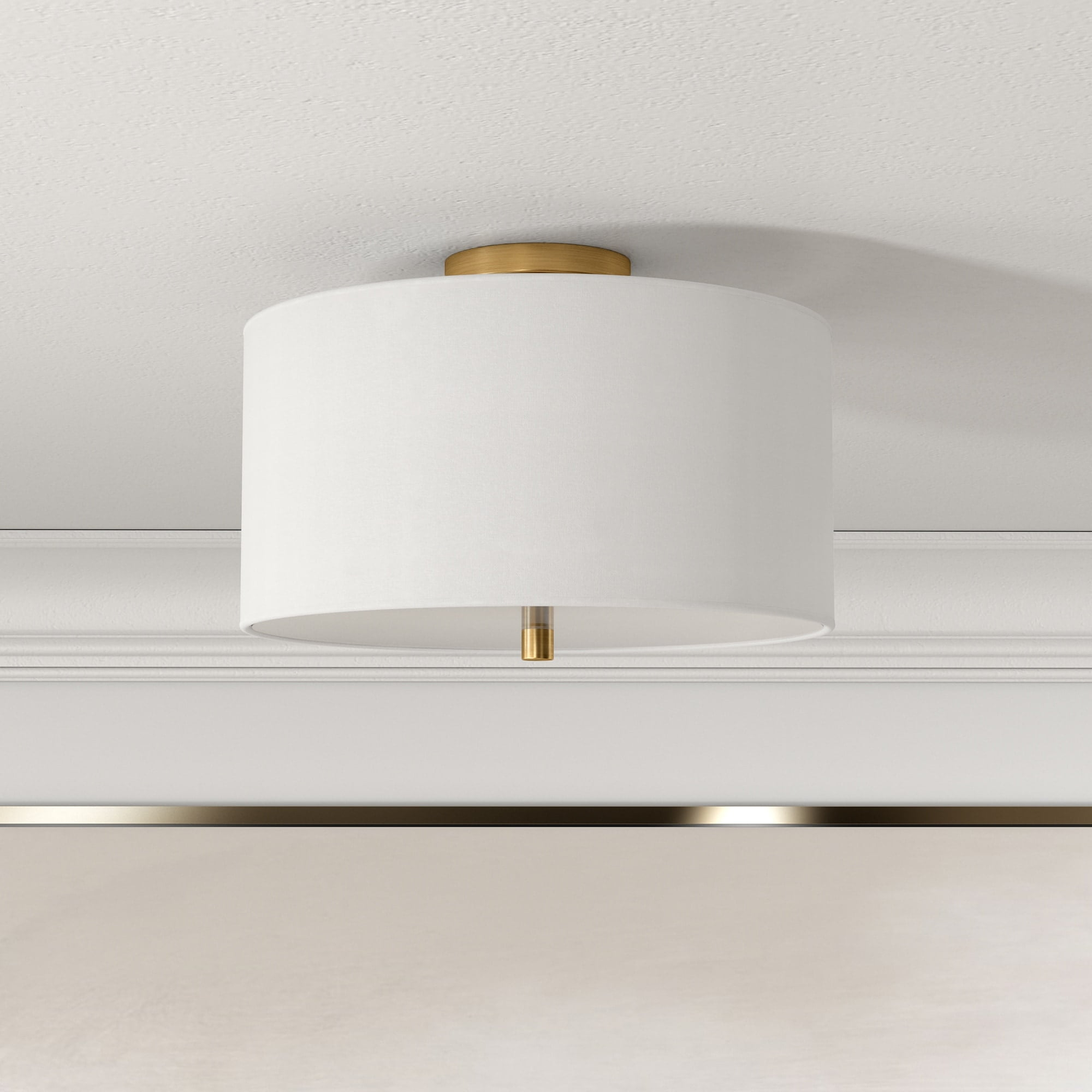 Evelyn&Zoe Ellis 16" Flush Mount with Fabric Shade in Brass/White