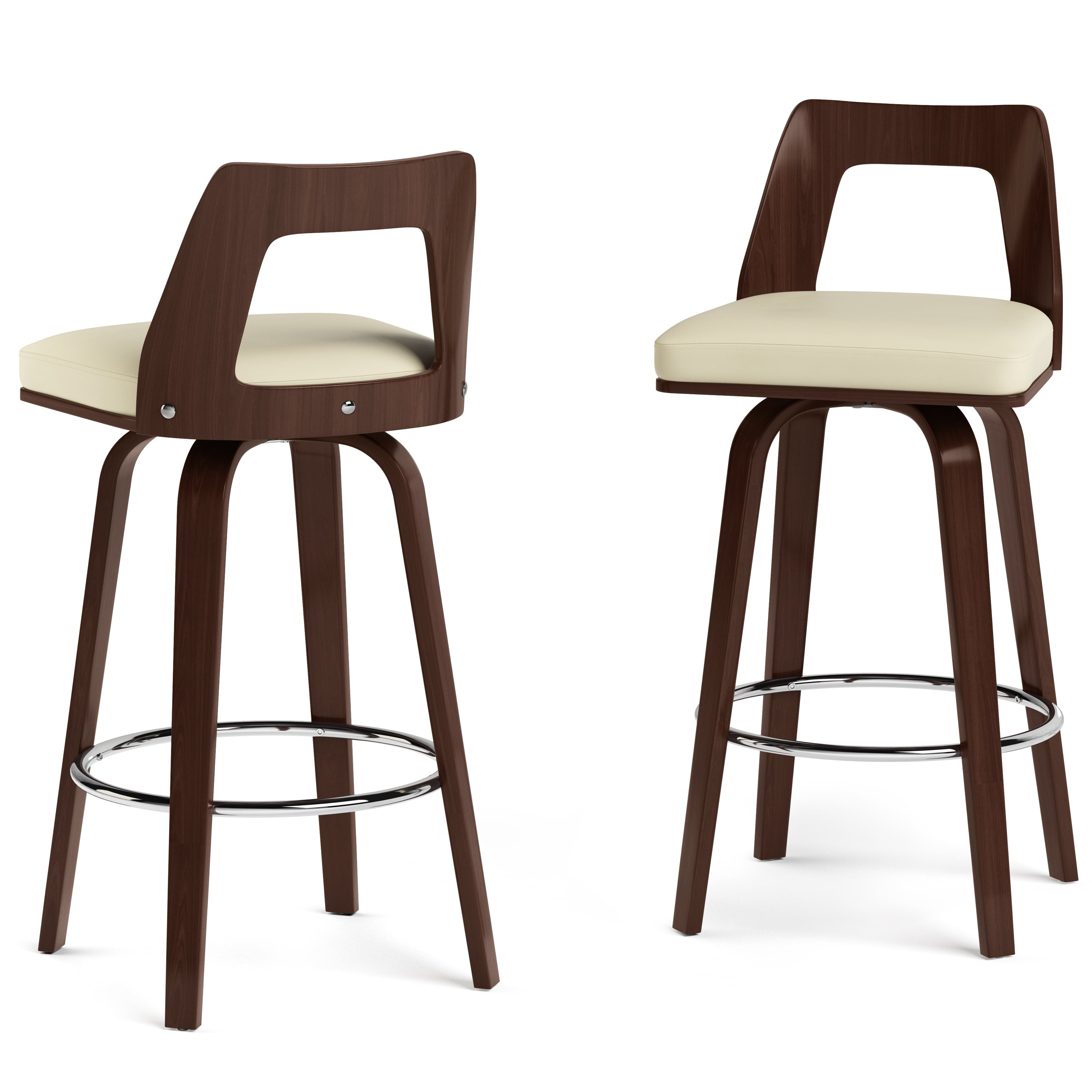 Ellison Bentwood Swivel Bar Stool (Set of 2) in Cream Vegan Faux Leather