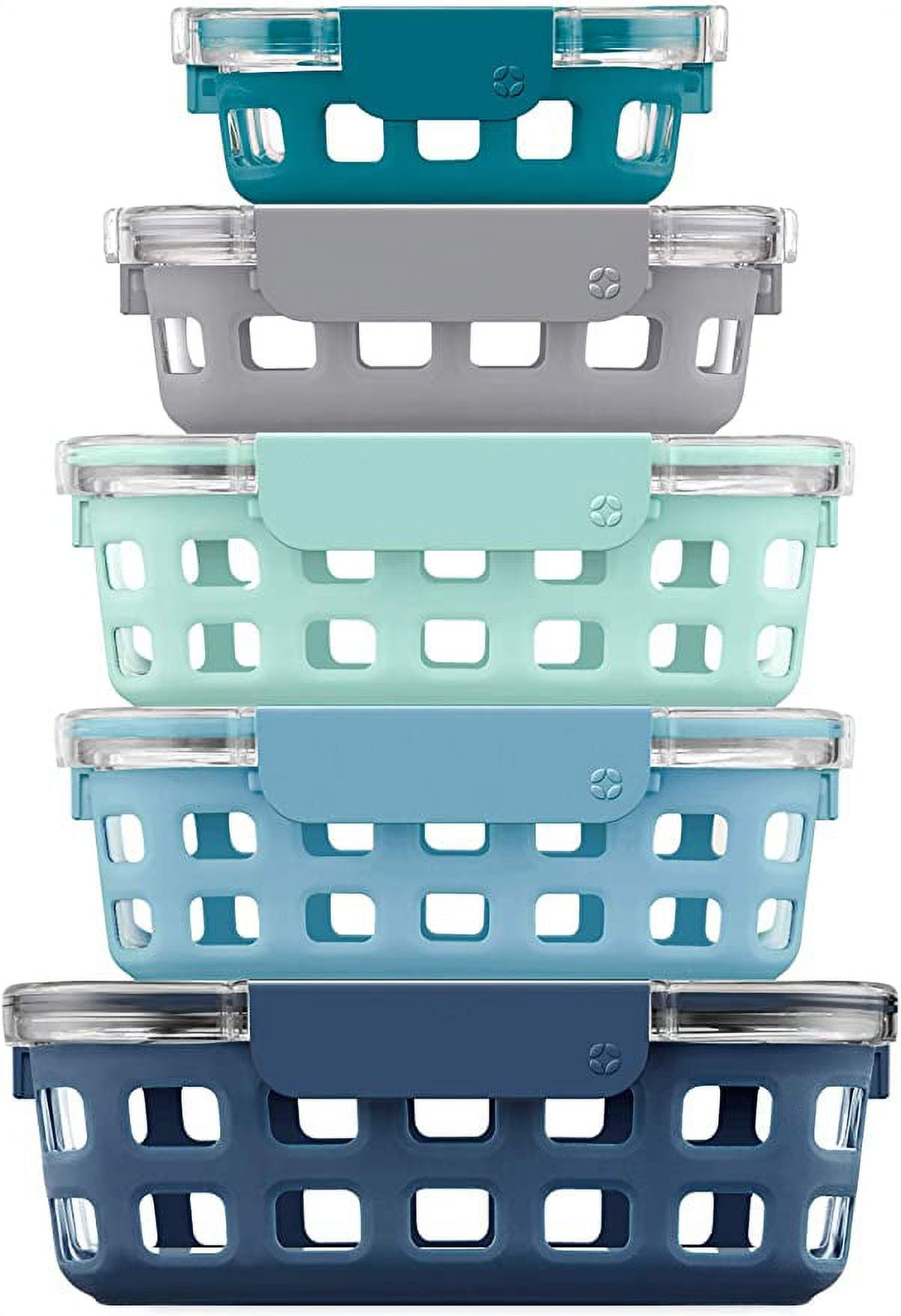 Ello Duraglass BLUE Glass Food Container - Silicone Protection, 10PC Set