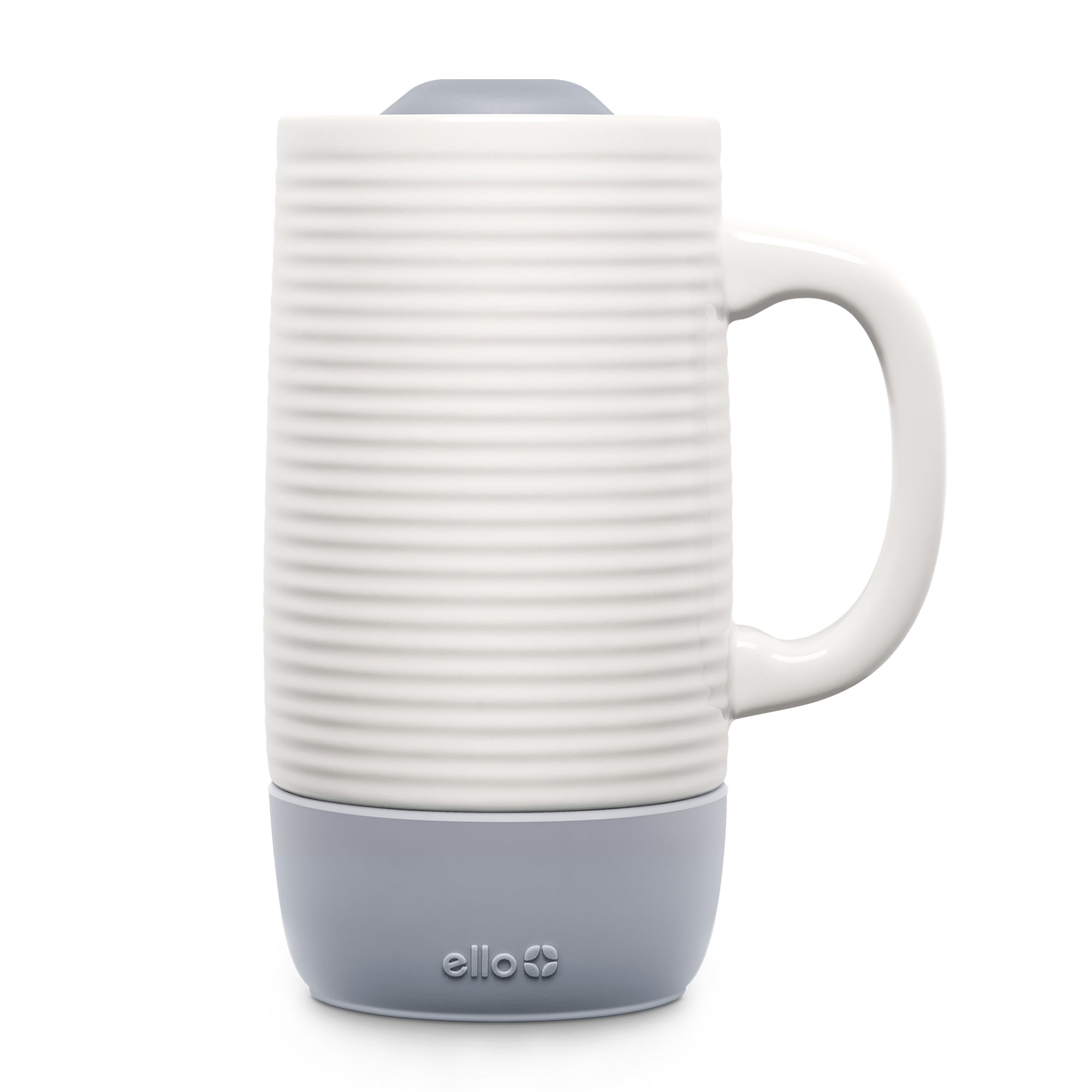 Ello Jane 18oz Ceramic Travel Mug with Handle, Splash-Resistant Slider Lid and Built-in Coaster, Perfect for Coffee and Tea, BPA Free, Dishwasher Safe, Holiday Gift Her Him, Gray