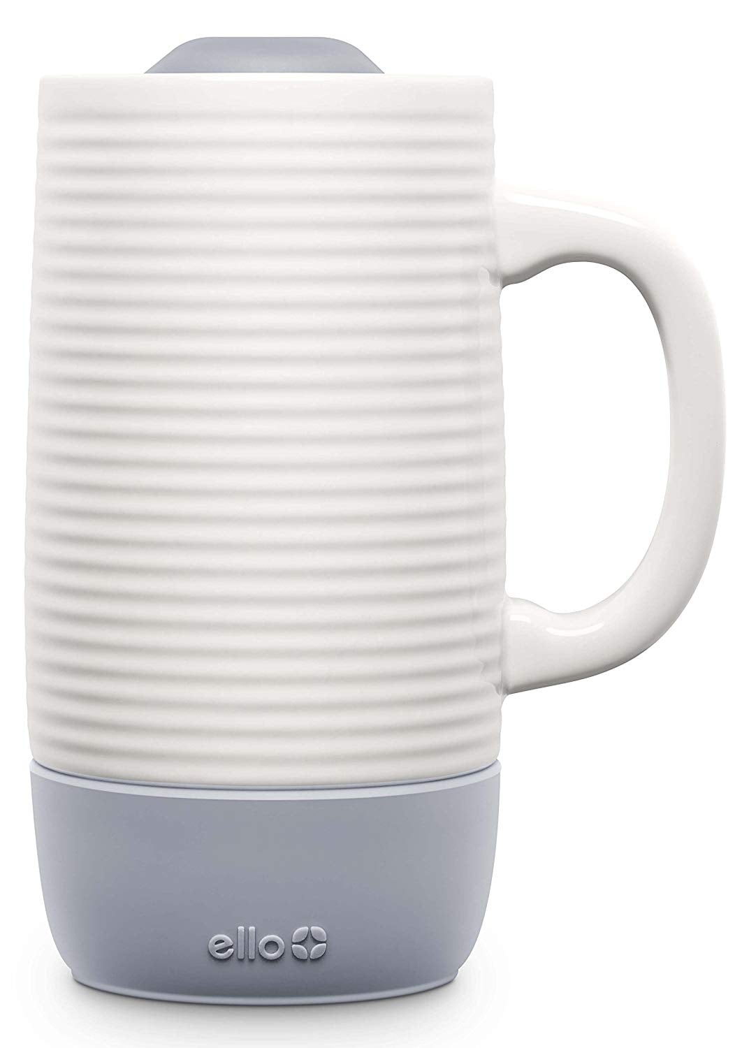Ello Jane 18oz Ceramic Travel Mug with Handle, Splash-Resistant Slider Lid and Built-in Coaster, Perfect for Coffee and Tea, BPA Free, Dishwasher Safe, Holiday Gift Her Him, Gray