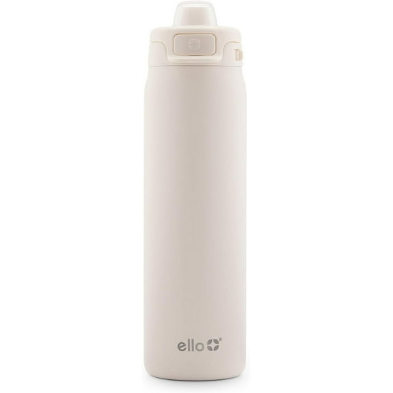 Ello Pop & Fill Stainless Steel Water Bottle with Quick Fill Technology, Double Walled Vacuum Insulated Metal, Leak Proof Locking Lid, Sip & Chug, BPA Free, Holiday Gift, 22oz, Cream