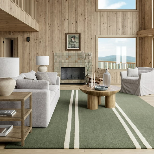 Rugs USA Elowen Double Striped Wool Area Rug, 6' x 9', Elowen Sage Green