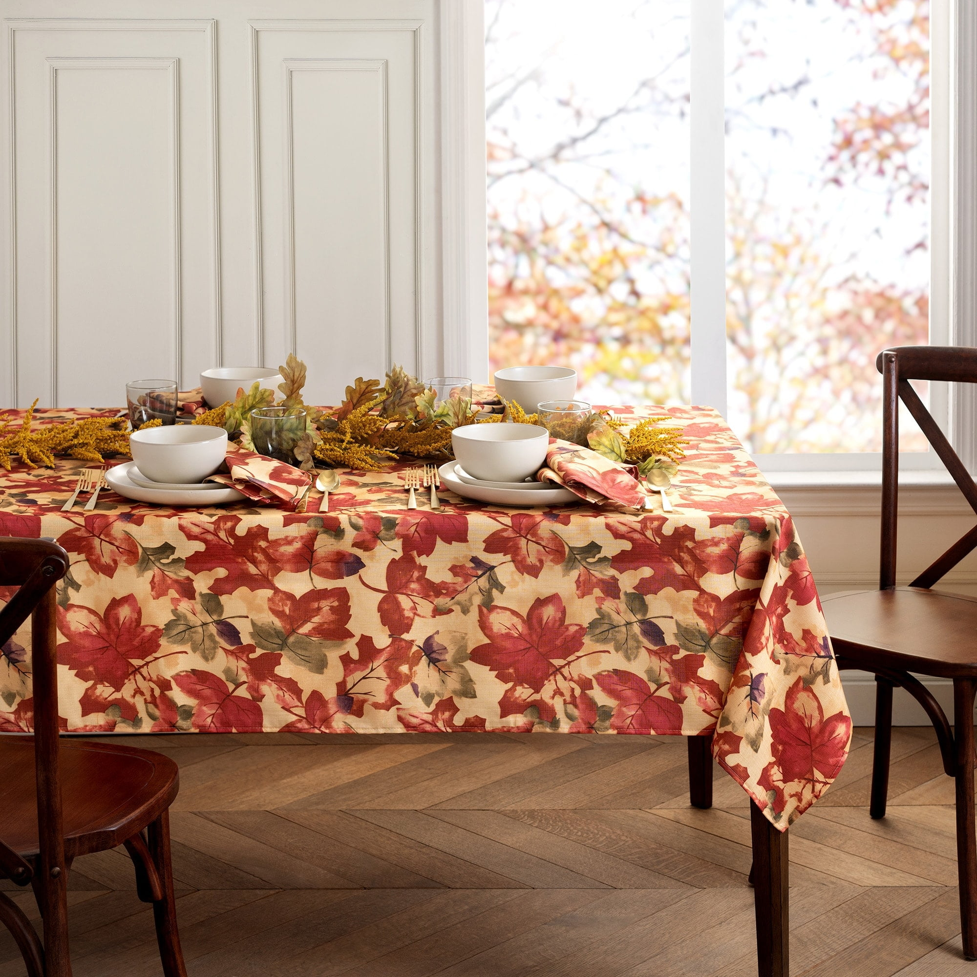 Harvest Festival Fall Printed Tablecloth - 60" x 144" - Red/Orange - Elrene Home Fashions
