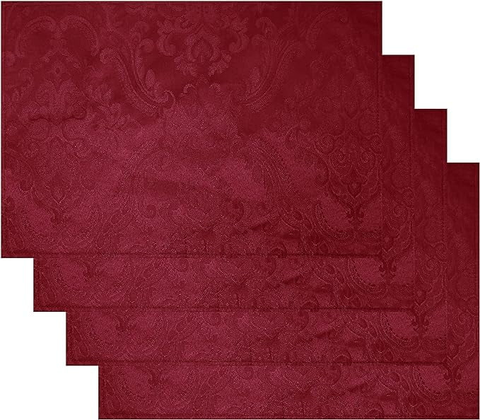 Caiden Elegance Damask Placemat, Set of 4 - 13" x 19" - Cranberry - Elrene Home Fashions