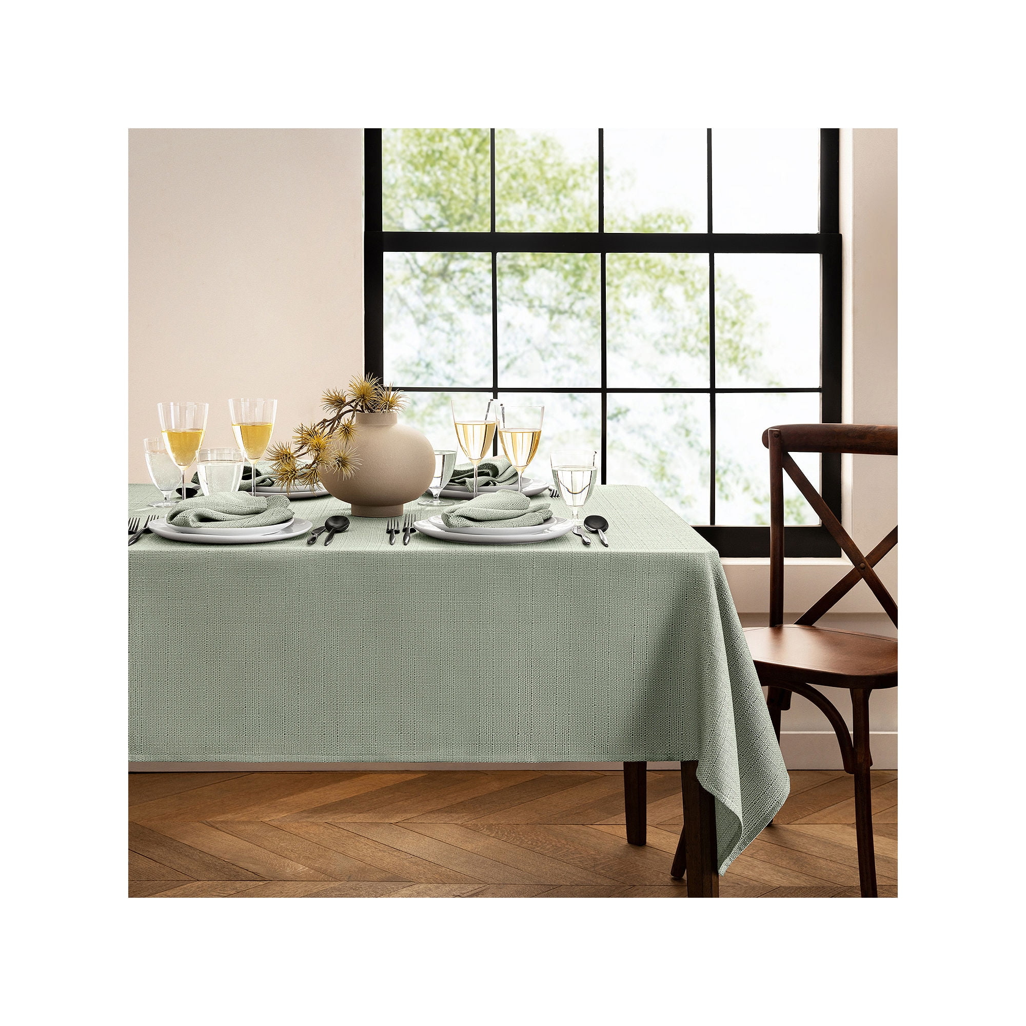 Laurel Solid Texture Water and Stain Resistant Tablecloth - 60" x 144" - Sage - Elrene Home Fashions