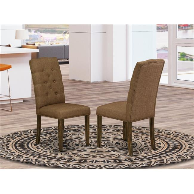Elsa Parson Chair with Distressed Jacobean 418ed Leg & Brown Linen Fabric - Set of 2