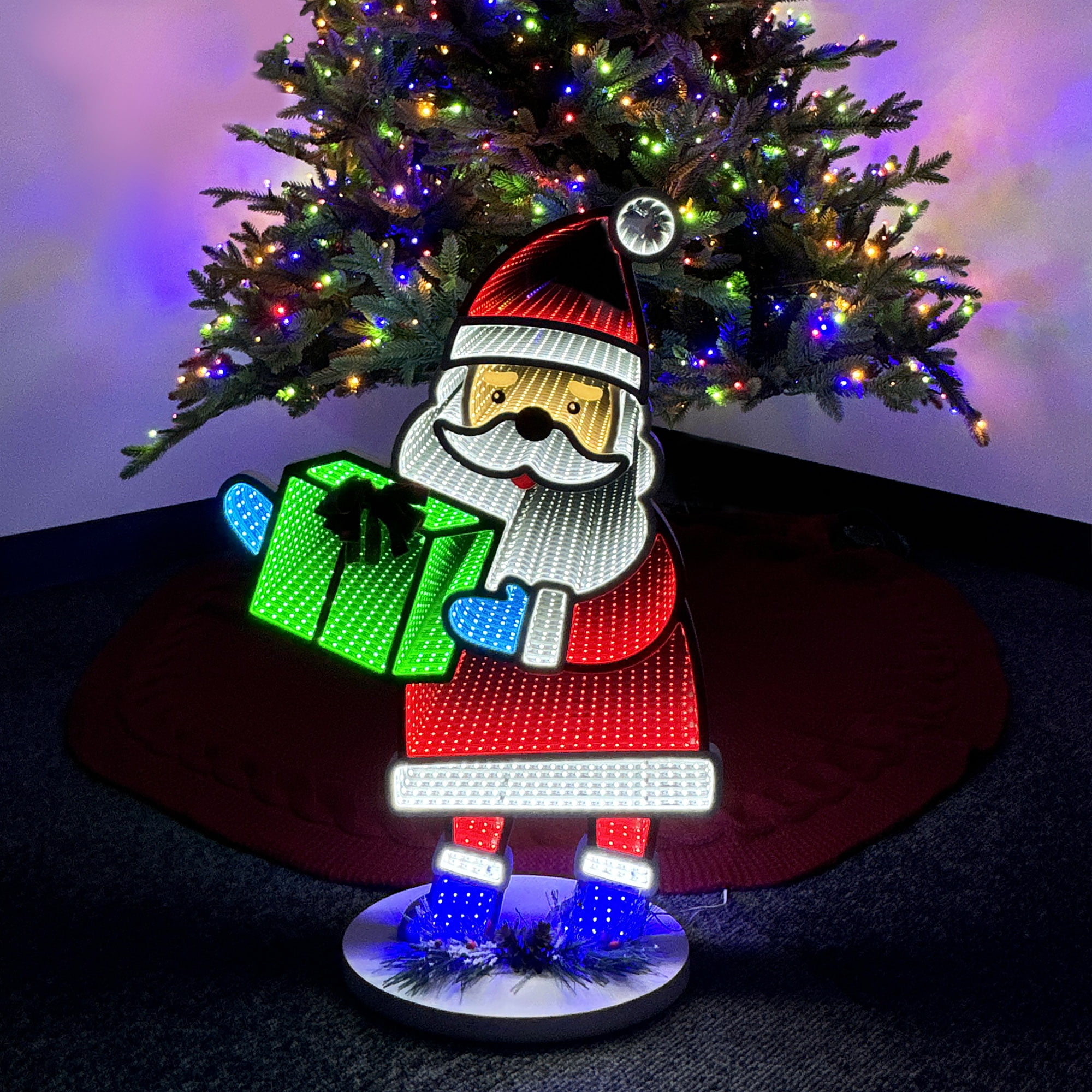 Elumina Decor Santa Infinity Mirror Light with Stand - LED Christmas Decoration - USB-Powered - Santa Claus 3D LED Infinity Light - Indoor Seasonal Holiday Decor for Windows or Tables - 16" x 24"