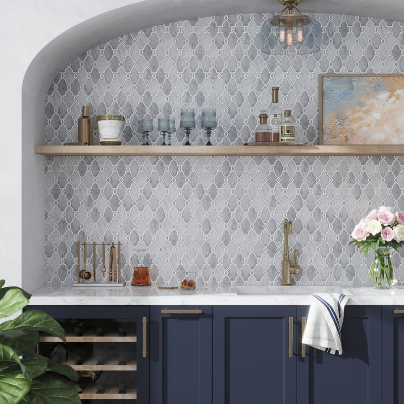 Apollo Tile Elysian 11 x 13 Carrrara, Thassos Marble Polished Arabesque Tile (4.85 Sq Ft/Case) - 5 Pack