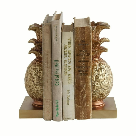 Ember Interiors Pineapple Shaped Gold Resin Bookends (Set of 2 Pieces)
