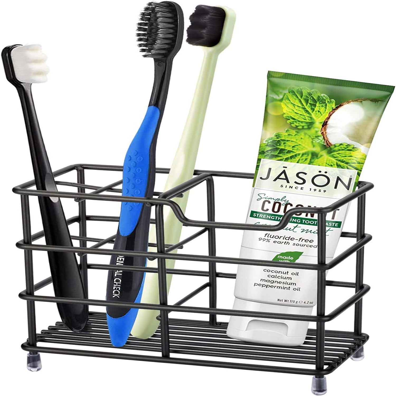 304 Stainless Steel Bathroom Toothbrush Holder Toothpaste Holder Stand Bathroom Accessories Organizer (Black, Small)