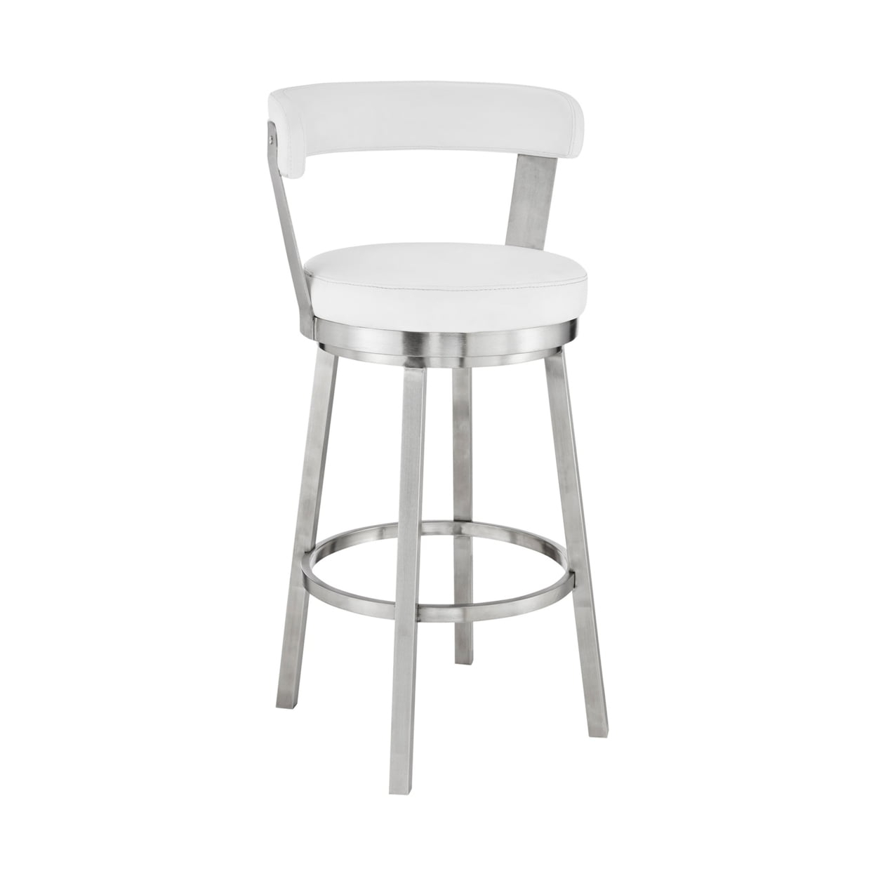 Emma 26 Inch Counter Height Swivel Stool, Steel Legs, Faux Leather, White- Saltoro Sherpi