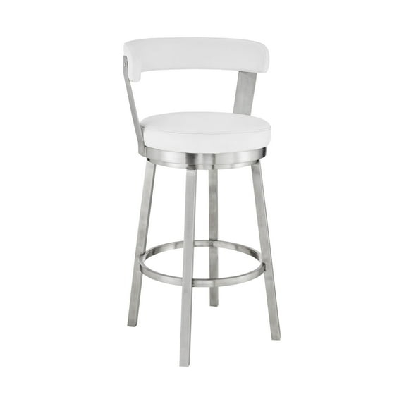 Emma 26 Inch Counter Height Swivel Stool, Steel Legs, Faux Leather, White- Saltoro Sherpi