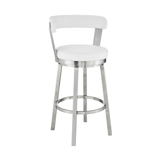 Emma 26 Inch Counter Height Swivel Stool, Steel Legs, Faux Leather, White- Saltoro Sherpi