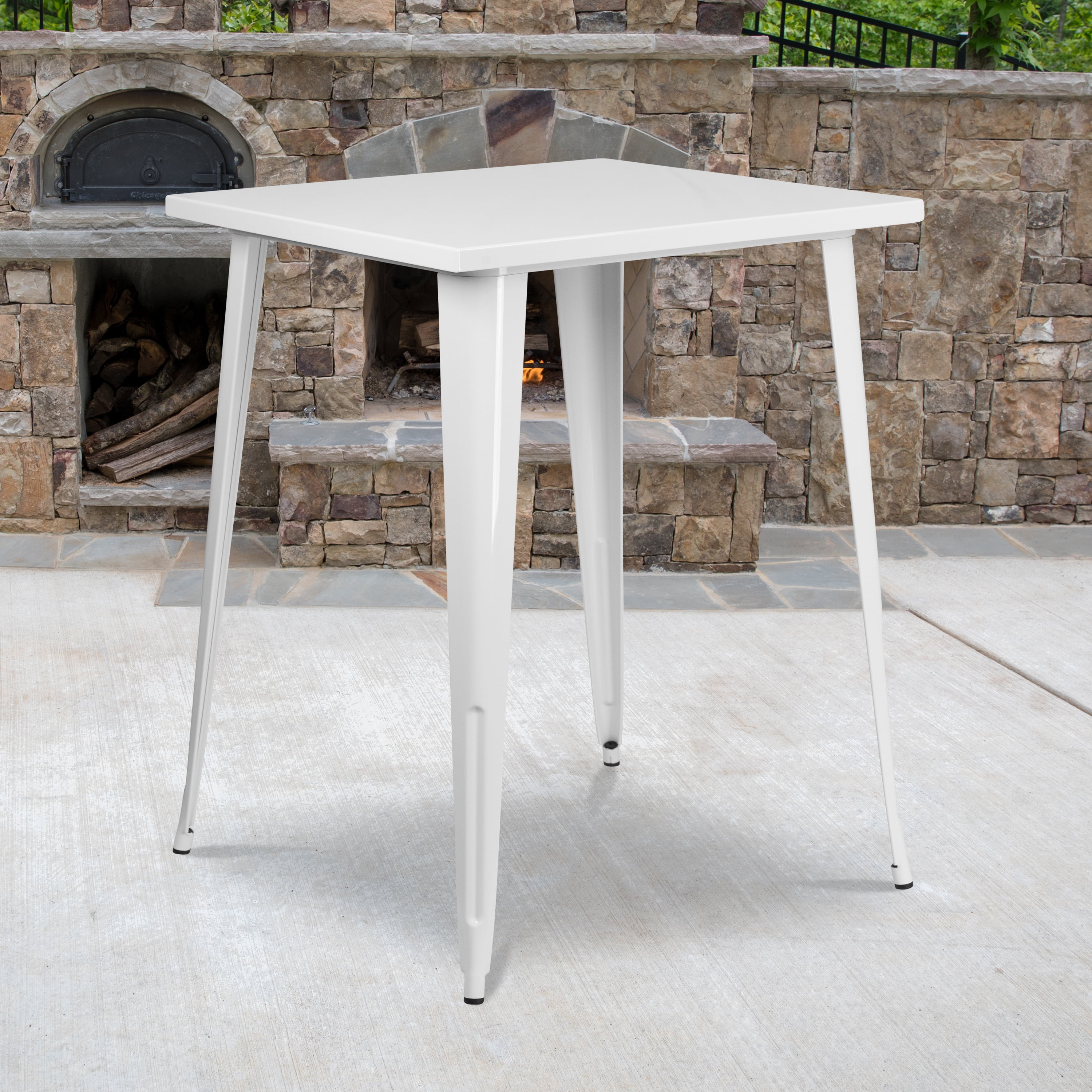 Emma and Oliver Commercial Grade 31.5" Square White Metal Indoor-Outdoor Bar Height Table