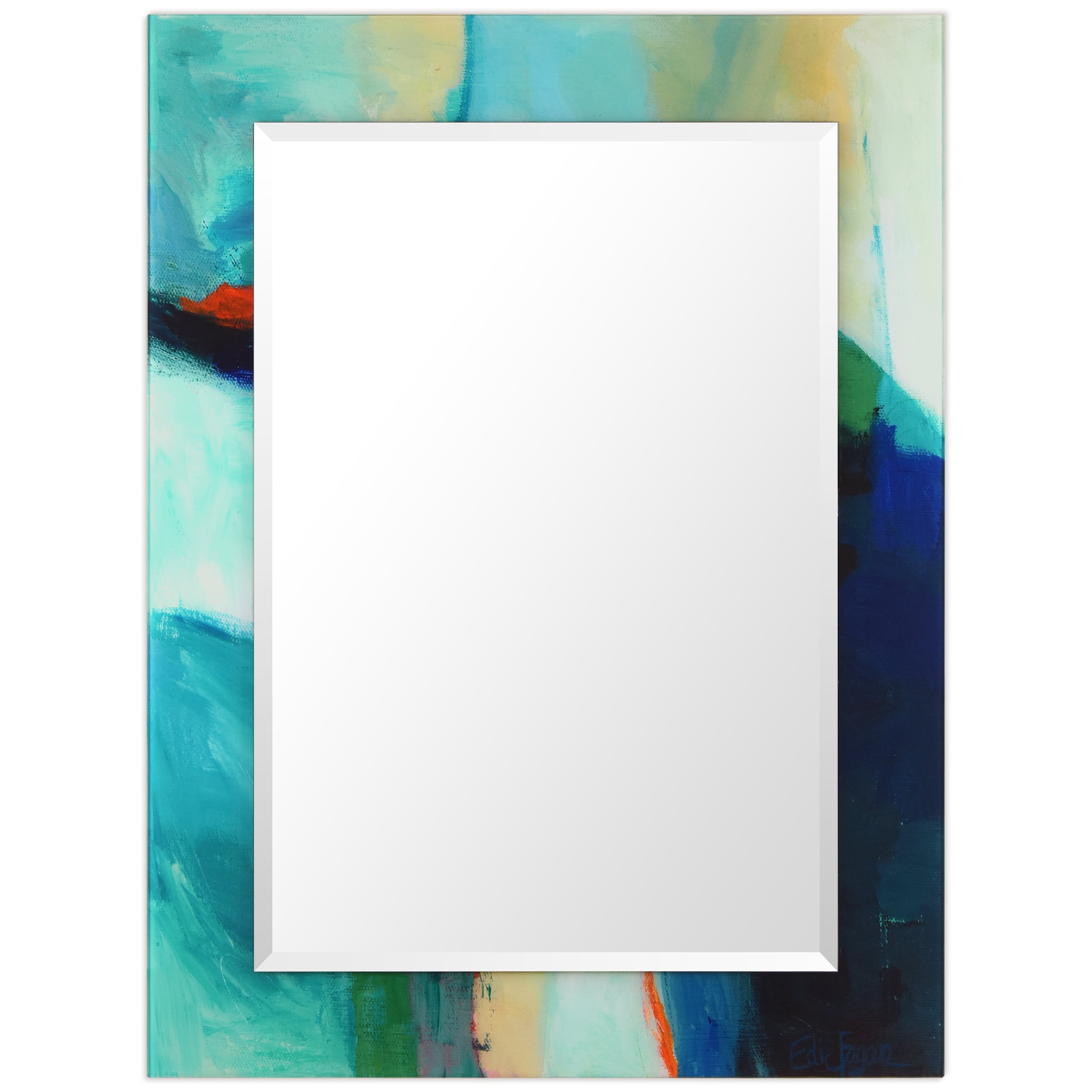 Empire Art Direct TAM-107234-4030 'Sky' Rectangular Beveled Mirror on Free Floating Printed Tempered Art Glass