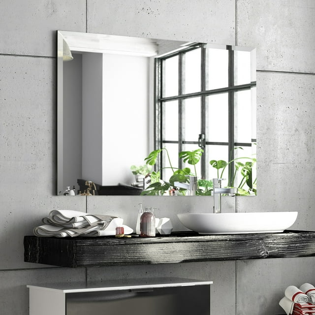 Empire Art Direct  30 x 40 in. Frameless Rectangular Wall Mirror with Beveled Prism Mirror Panels - 1 in. Beveled Edge