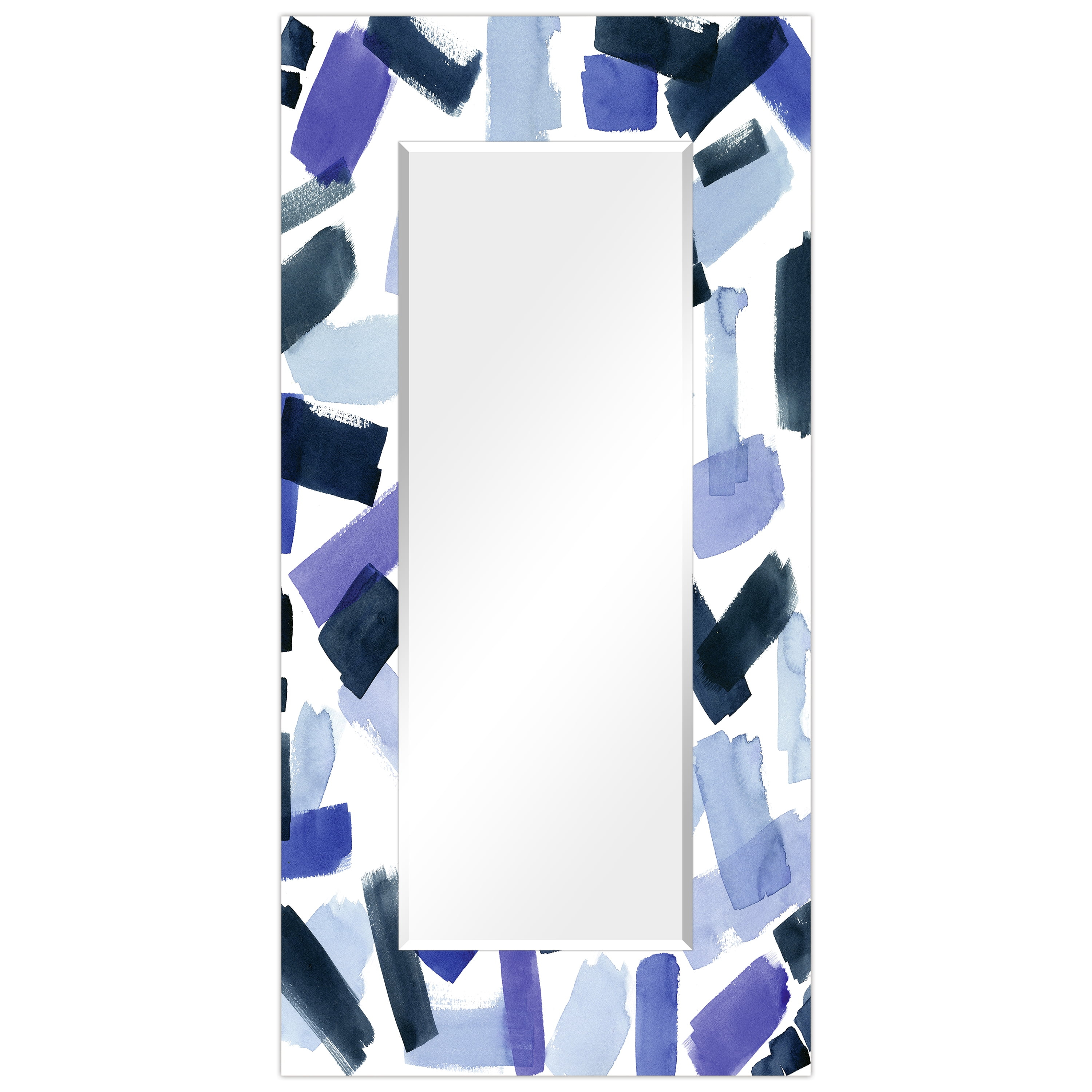 Empire Art Direct Cerulean Strokes Rectangular Beveled Mirror on Free Floating Reverse Printed Tempered Art Glass, 72" x 36" x 0.4", Ready to Hang