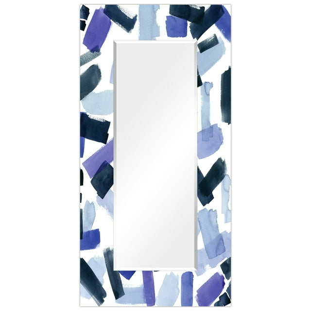 Empire Art Direct Cerulean Strokes Rectangular Beveled Mirror on Free Floating Reverse Printed Tempered Art Glass, 72" x 36" x 0.4", Ready to Hang