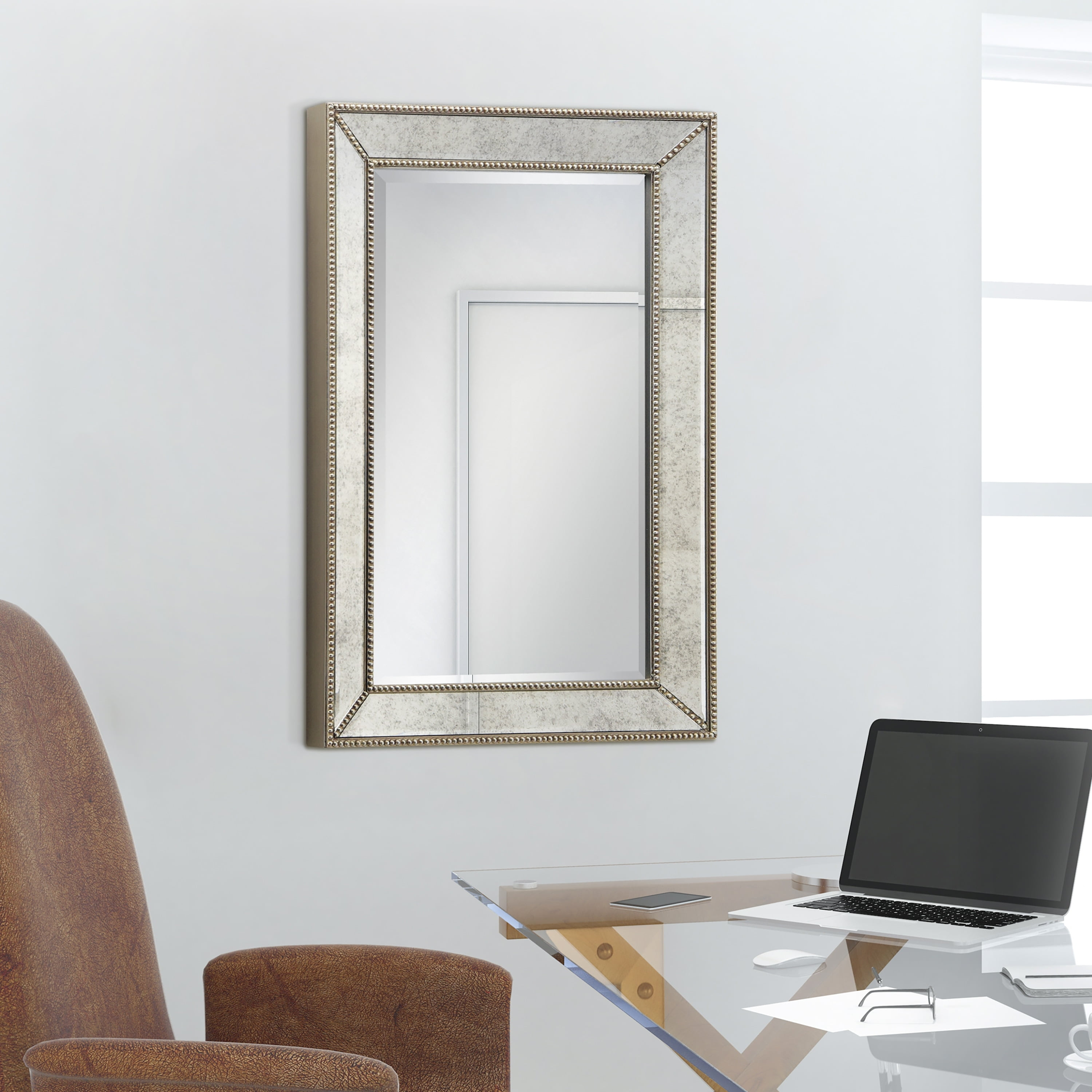 Empire Art Direct Champagne Bead Beveled Rectangular Mirror, 20" x 30", Ready to Hang