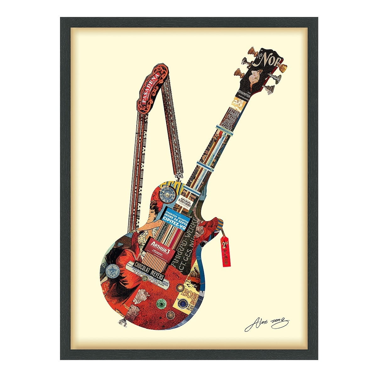 Empire Art Direct Electric Guitar Dimensional Collage Framed Graphic Art Under Glass Wall Art, 25" x 33" x 1.4", Ready to Hang