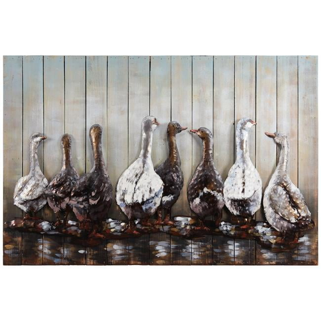 Empire Art Direct PMO-171102-3248 Ducks Handed Painted Iron Wall Sculpture on Wooden Wall Art