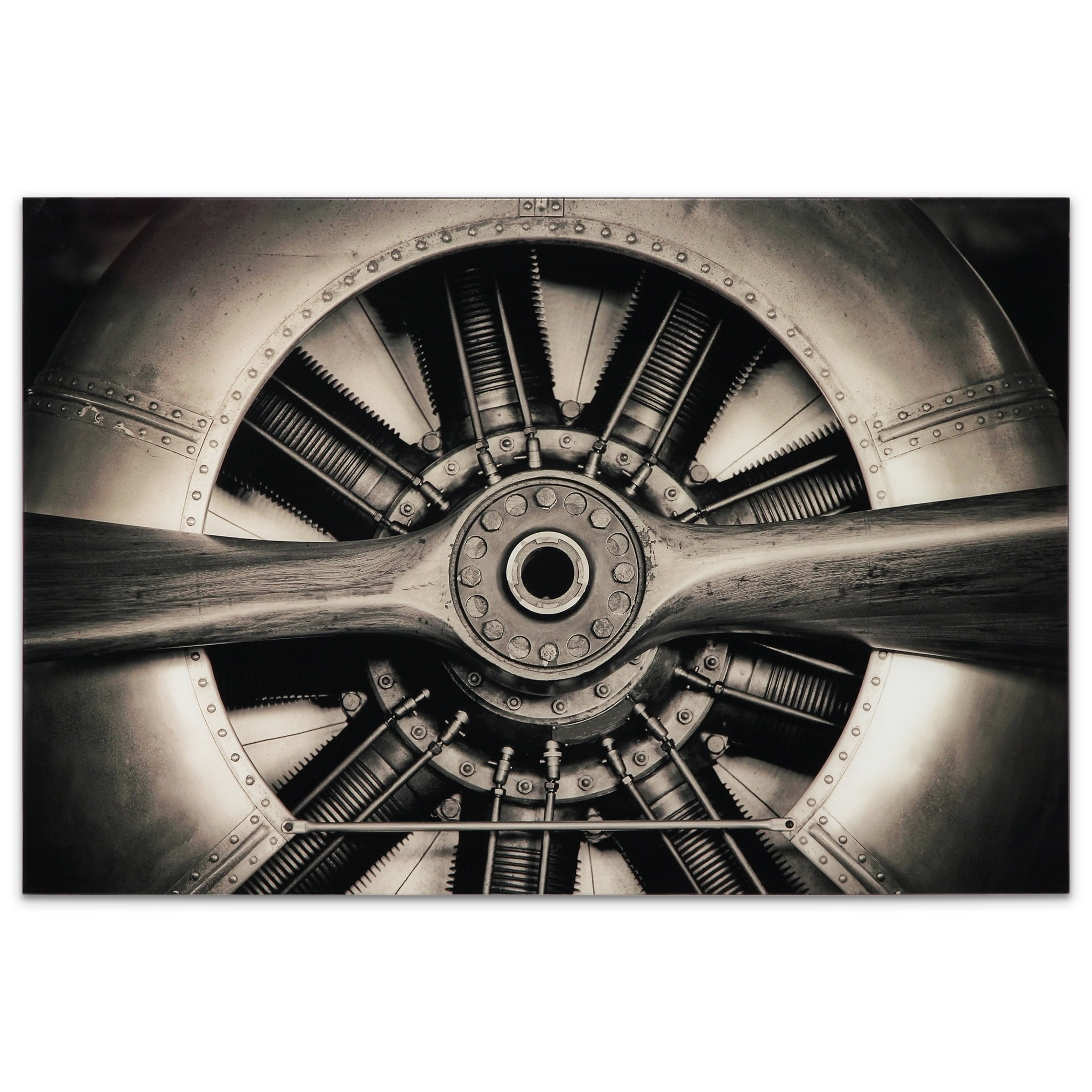 Empire Art Direct Plane Propeller Frameless Free Floating Tempered Glass Panel Graphic Wall Art, 48" x 32" x 0.2", Ready to Hang