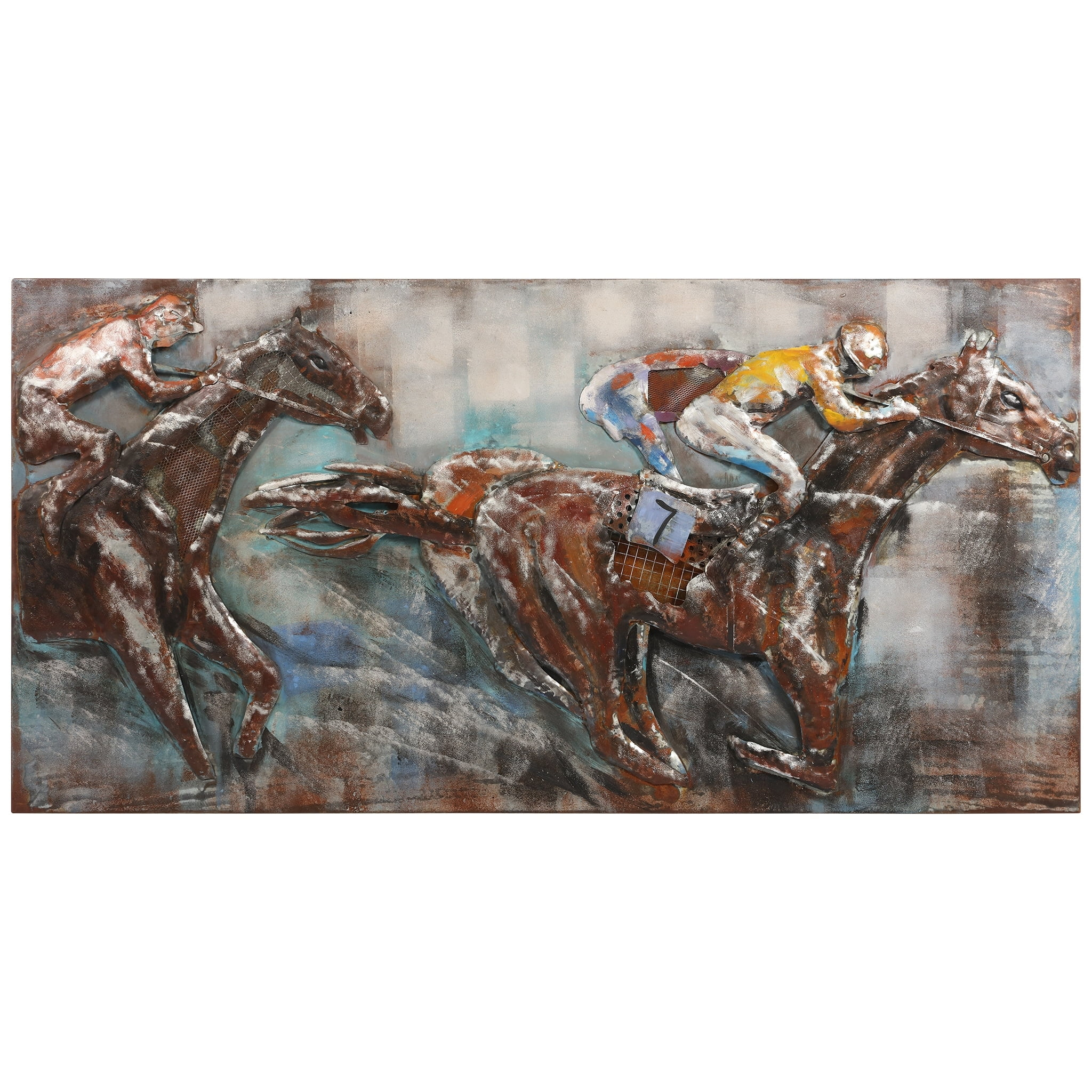 Empire Art Direct Race Day Hand Painted 3D Metal Wall Art, 60" x 30" x 2.4", Ready to Hang