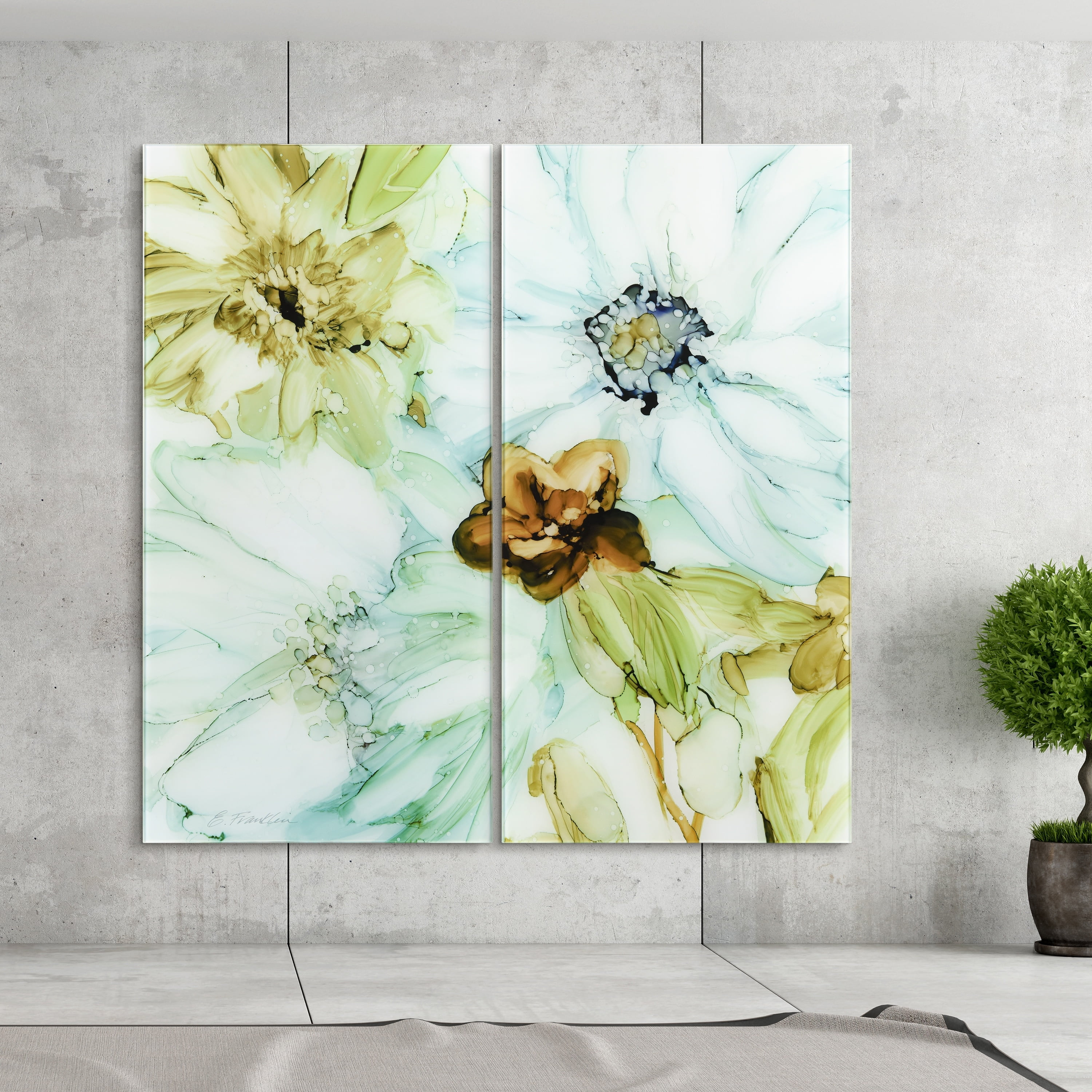 Empire Art Direct Seaglass Garden I AB Frameless Tempered Glass Flower Wall Art Set of 2, 72" x 36"
