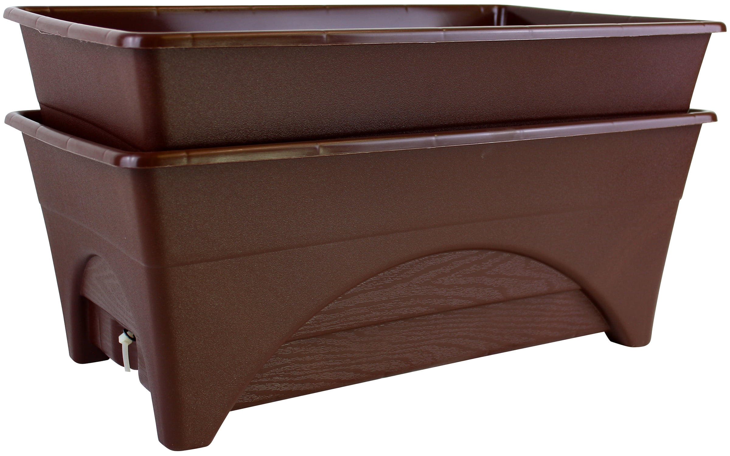 Emsco Group Start Pickin' 13" x 20" x 10" Brown Polyethylene Planter Boxes with Self-Watering (2 Piece)