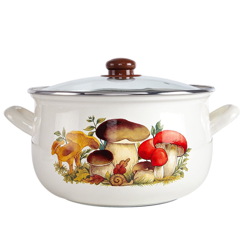 Enameled Aluminum Soup Pot Mushrooms Belly Deep Casserole Cooking Pot with Glass Lid Enameled Camping Cookware Camping Stockpot for Cooking (2.95-qt. (2.8 L))