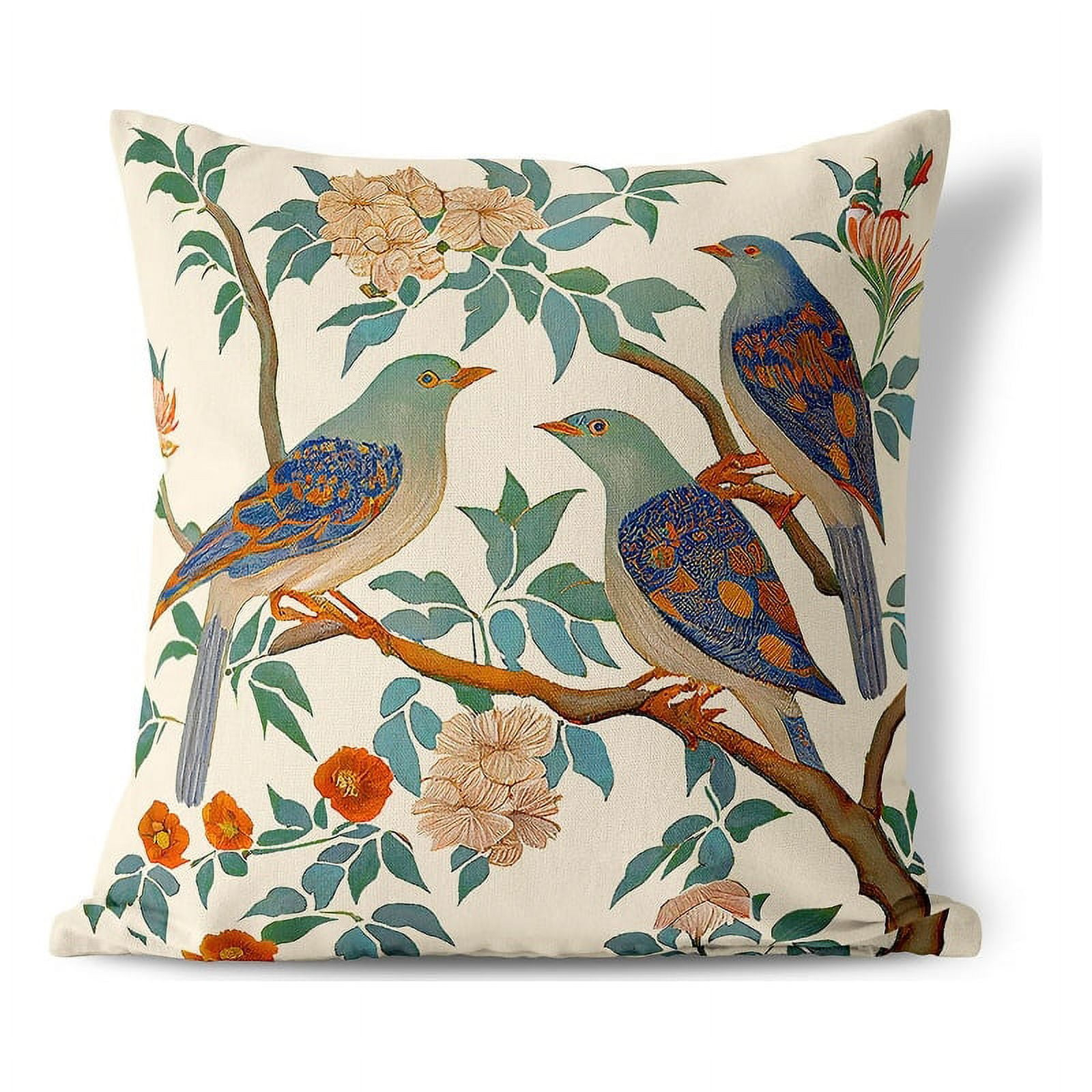 Enchanted Feathers Throw Pillow in Beige 16 x 16