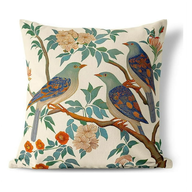 Enchanted Feathers Throw Pillow in Beige 16 x 16