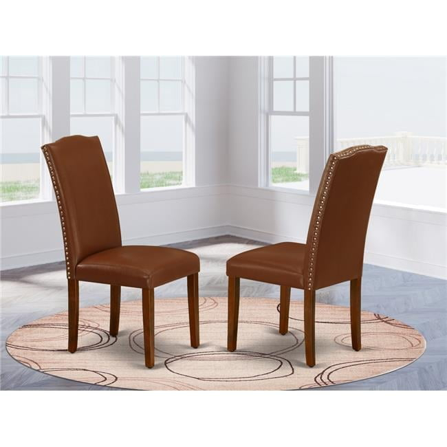 Encinal Parson Chair with Mahogany Leg & Brown Flaux Leather - Set of 2