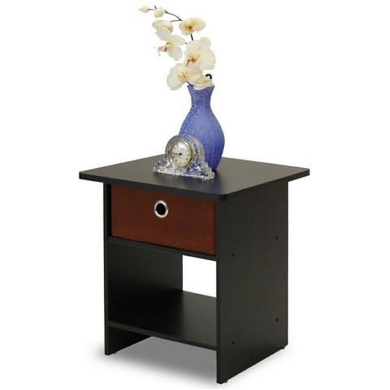 Furinno 10004 End Table / Nightstand Storage Shelf with Bin Drawer, Dark Espresso/Brown