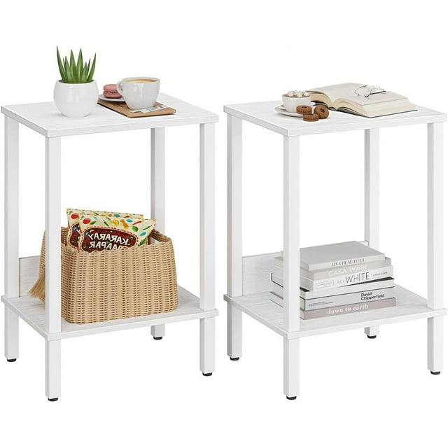 End Table, Side Table, Set of 2, Nightstands with 2-Tier Storage Shelves, Sofa Table for Small Space, Coach Table for Living Room Bedroom, Rustic Brown UTBT101F2